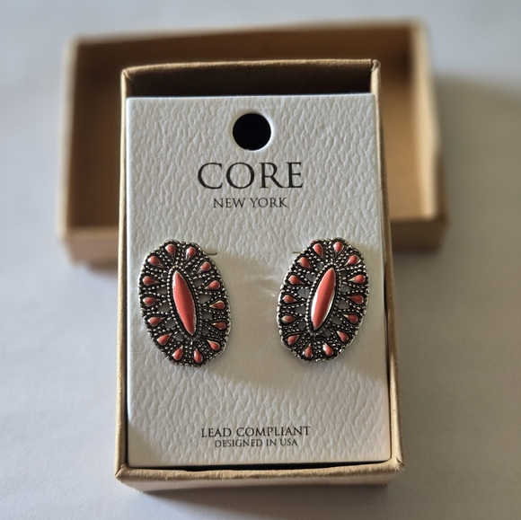 Red Coral Artisan-Style Cluster Earrings - Picture 1 of 2